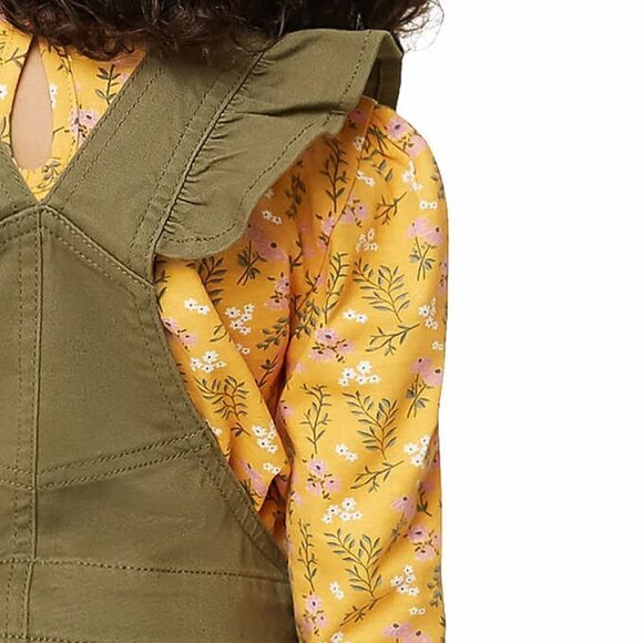 BCBG Girls Olive Yellow Floral Cotton Jumper and Long Sleeve Top Set, size 5 - Picture 4 of 8